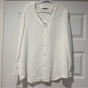 White Ruffled Button-Down Shirt for Women